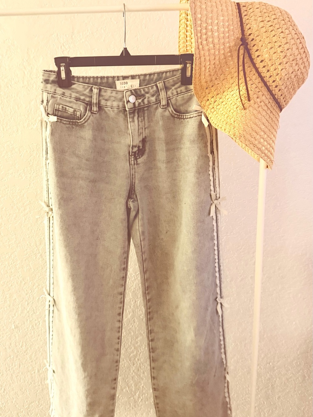 Side-Tie Washed light blue Wide-Leg Jeans